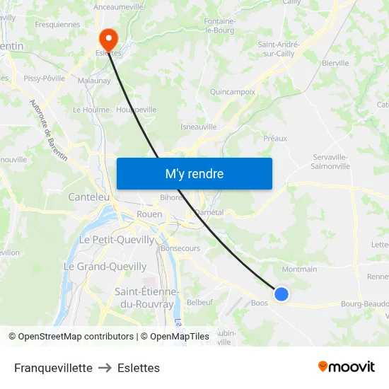 Franquevillette to Eslettes map