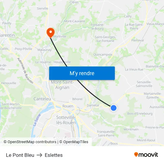 Le Pont Bleu to Eslettes map