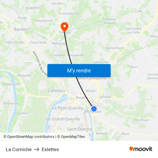 La Corniche to Eslettes map