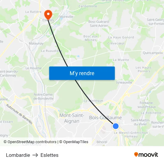Lombardie to Eslettes map