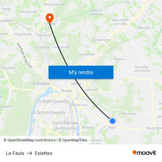 Le Faulx to Eslettes map