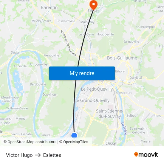 Victor Hugo to Eslettes map