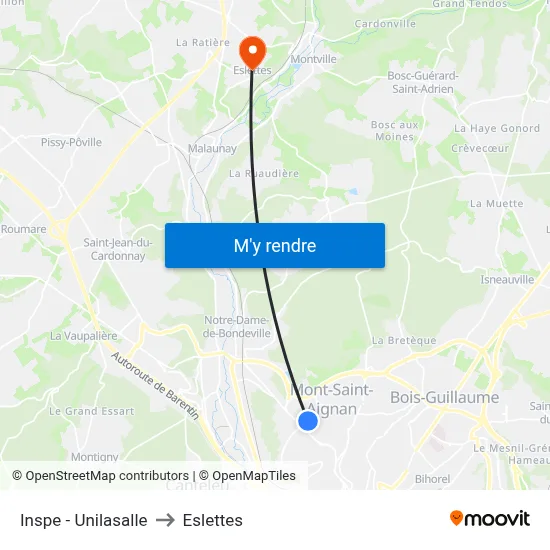 Inspe - Unilasalle to Eslettes map