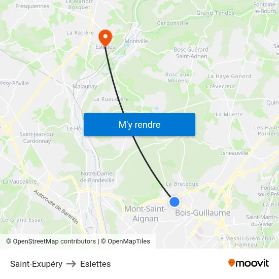 Saint-Exupéry to Eslettes map