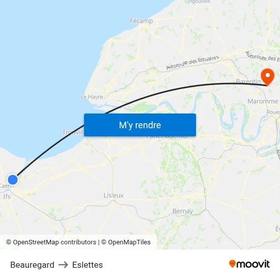 Beauregard to Eslettes map