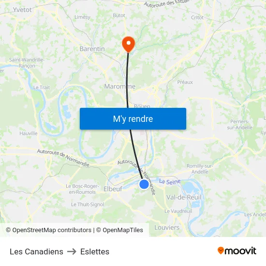 Les Canadiens to Eslettes map