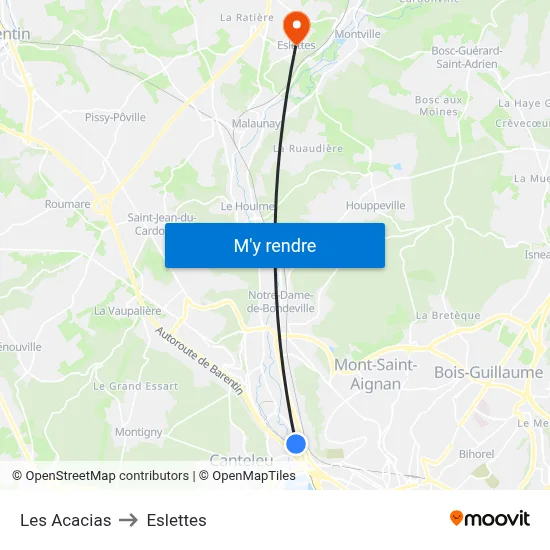 Les Acacias to Eslettes map