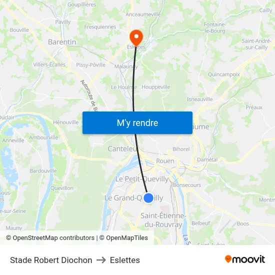 Stade Robert Diochon to Eslettes map