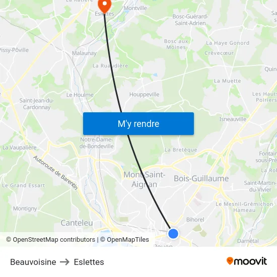 Beauvoisine to Eslettes map