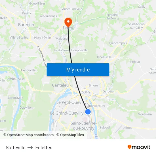 Sotteville to Eslettes map
