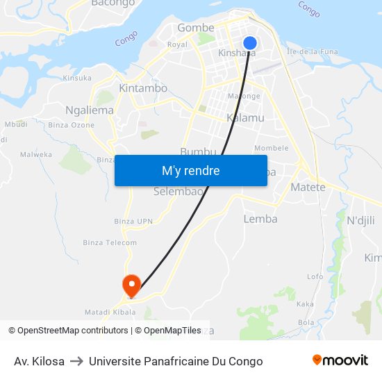 Av. Kilosa to Universite Panafricaine Du Congo map