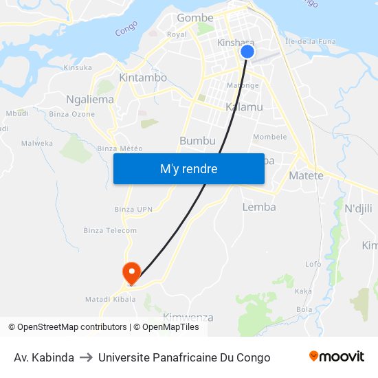 Av. Kabinda to Universite Panafricaine Du Congo map