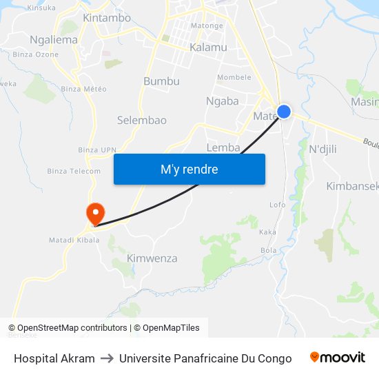 Hospital Akram to Universite Panafricaine Du Congo map