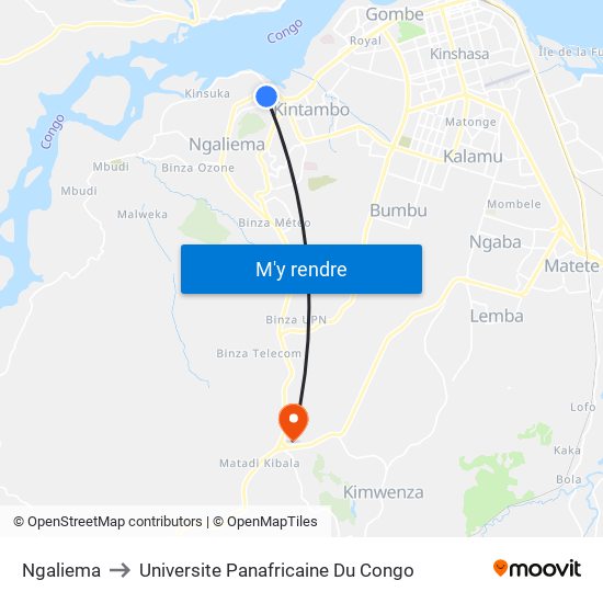Ngaliema to Universite Panafricaine Du Congo map