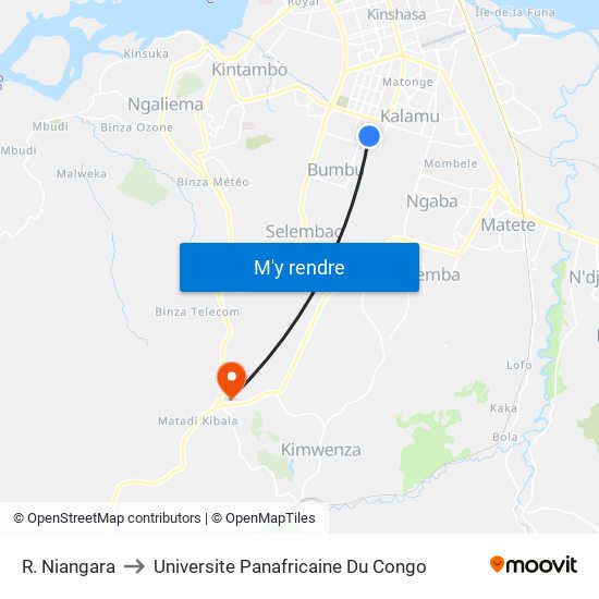 R. Niangara to Universite Panafricaine Du Congo map