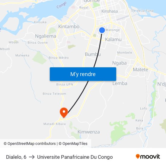 Dialelo, 6 to Universite Panafricaine Du Congo map