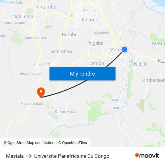 Masiala to Universite Panafricaine Du Congo map