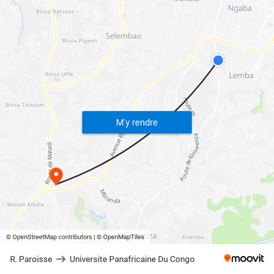 R. Paroisse to Universite Panafricaine Du Congo map