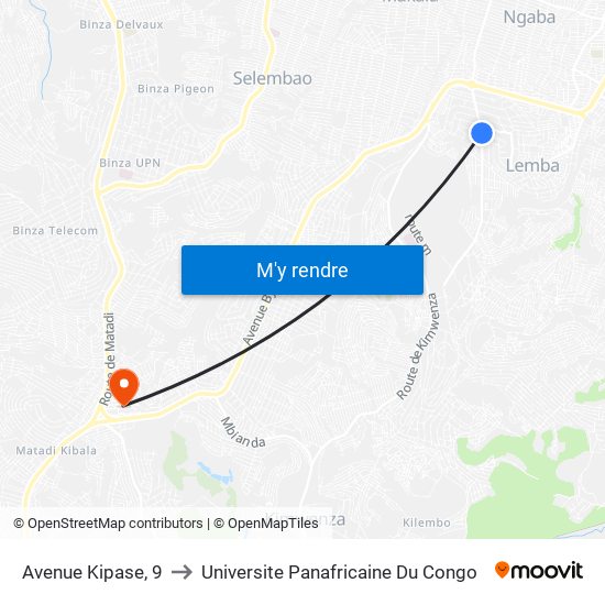 Avenue Kipase, 9 to Universite Panafricaine Du Congo map
