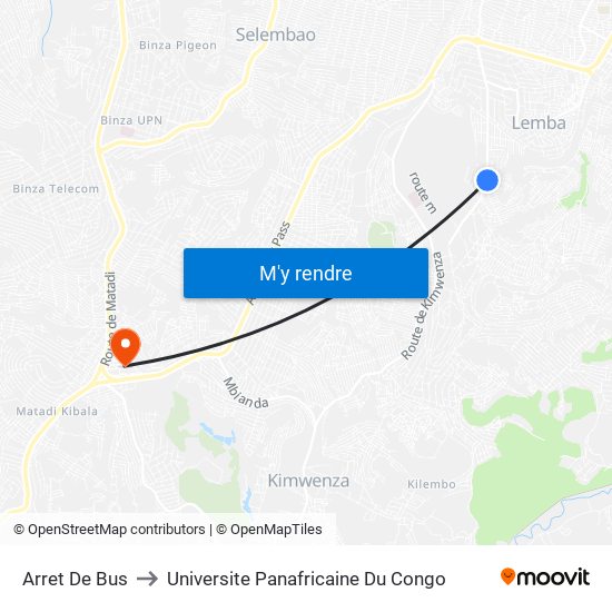 Arret De Bus to Universite Panafricaine Du Congo map
