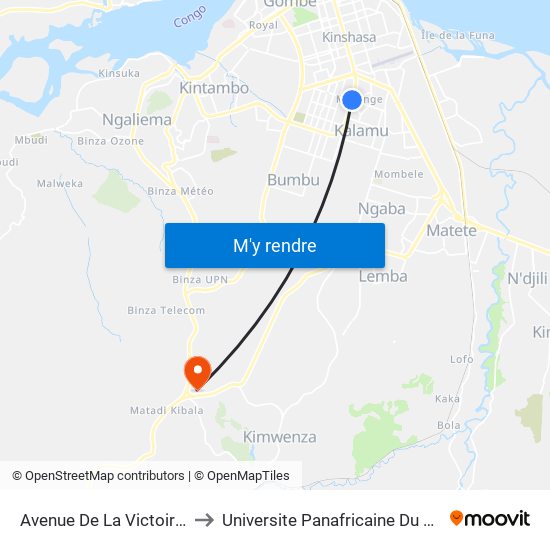 Avenue De La Victoire, 95 to Universite Panafricaine Du Congo map