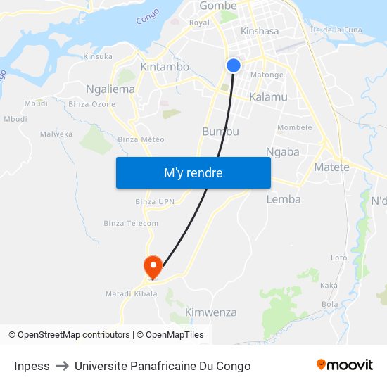 Inpess to Universite Panafricaine Du Congo map