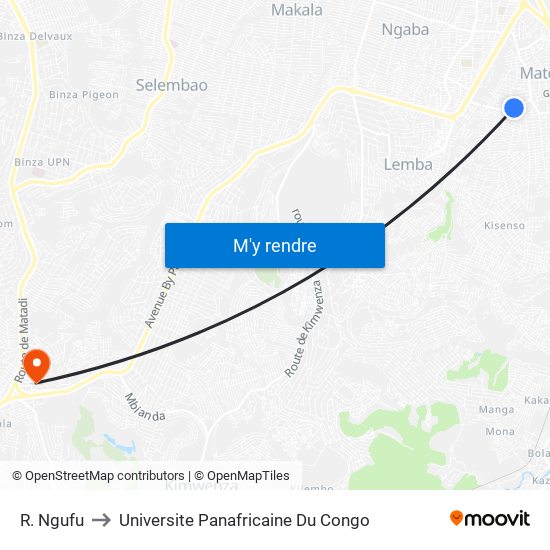 R. Ngufu to Universite Panafricaine Du Congo map