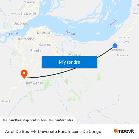 Arret De Bus to Universite Panafricaine Du Congo map