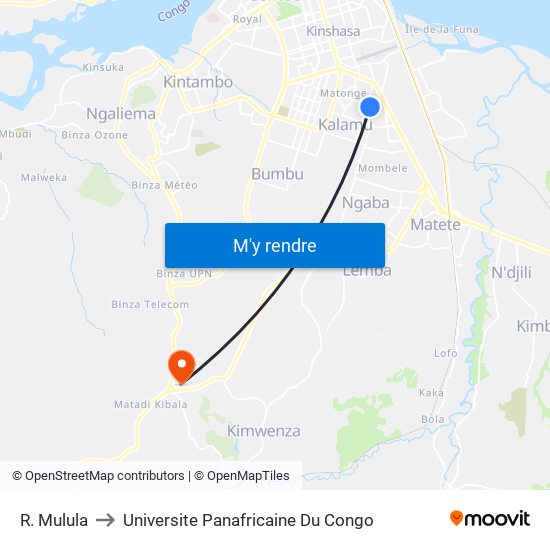 R. Mulula to Universite Panafricaine Du Congo map