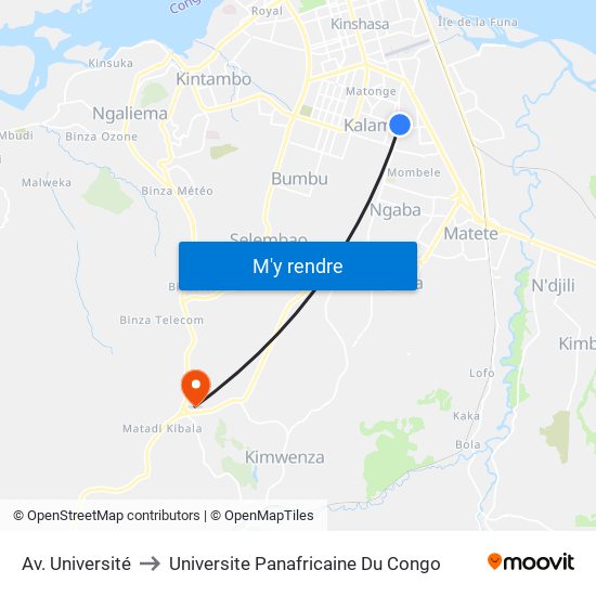 Av. Université to Universite Panafricaine Du Congo map