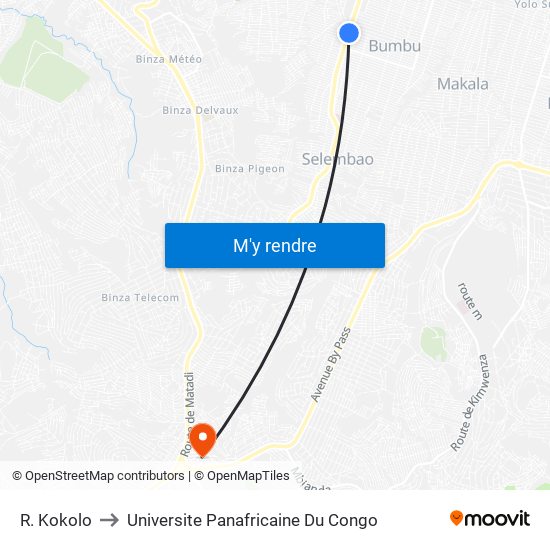 R. Kokolo to Universite Panafricaine Du Congo map