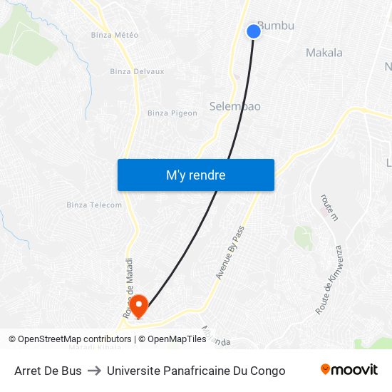 Arret De Bus to Universite Panafricaine Du Congo map