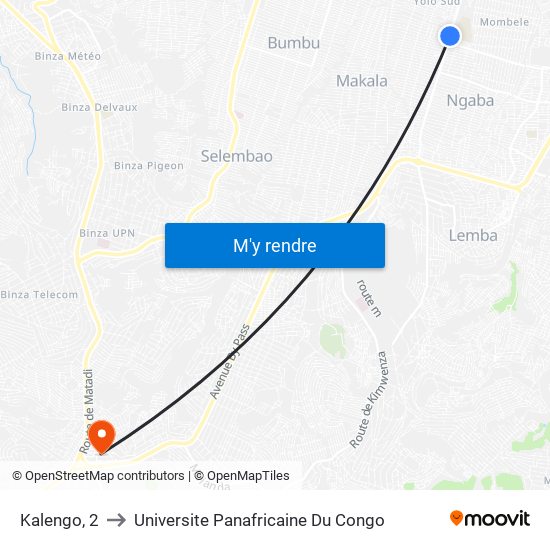 Kalengo, 2 to Universite Panafricaine Du Congo map