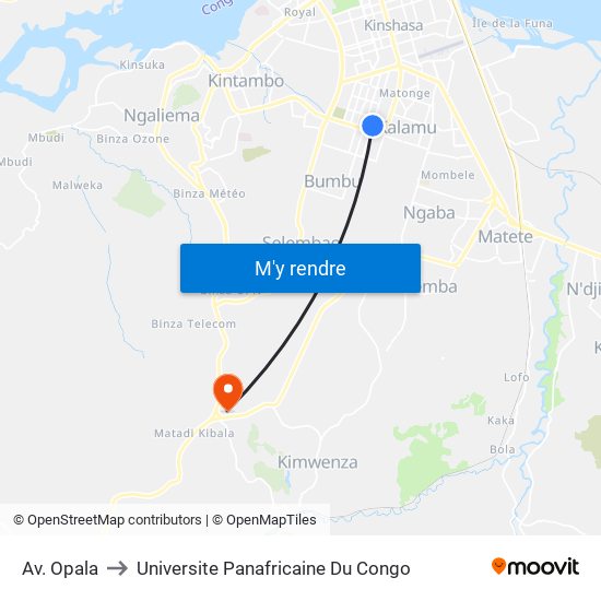 Av. Opala to Universite Panafricaine Du Congo map