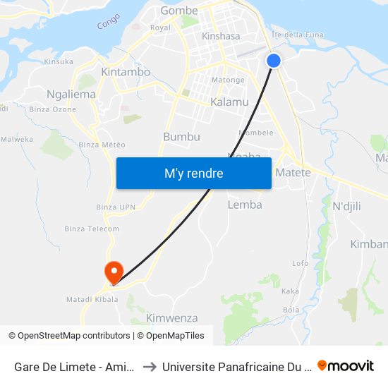 Gare De Limete - Amicongo to Universite Panafricaine Du Congo map