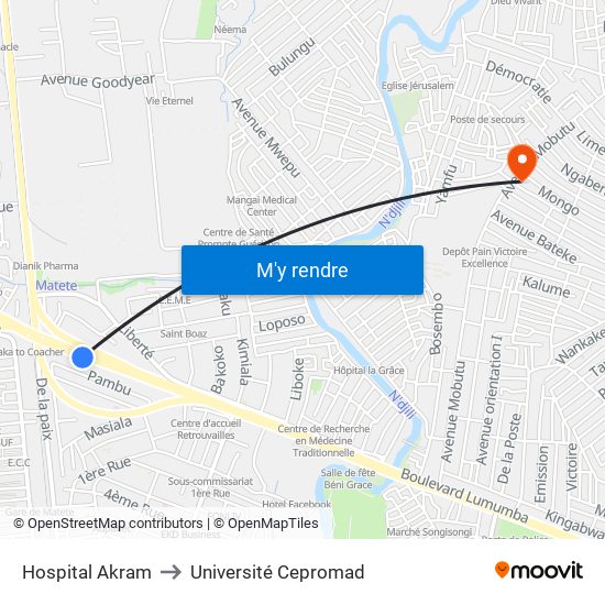 Hospital Akram to Université Cepromad map