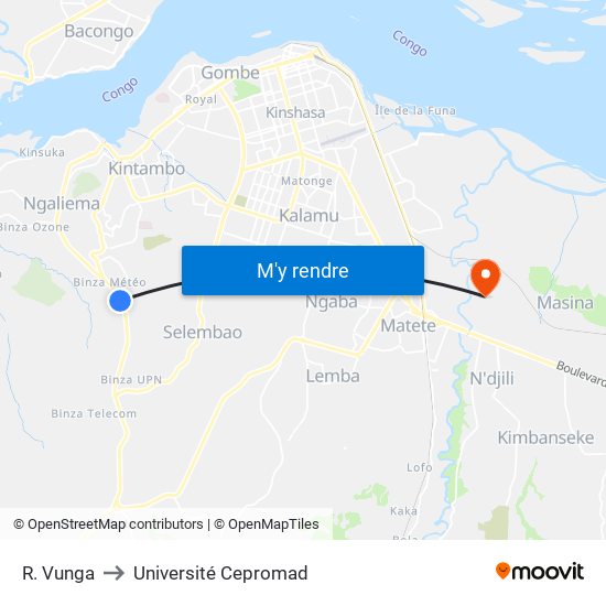 R. Vunga to Université Cepromad map