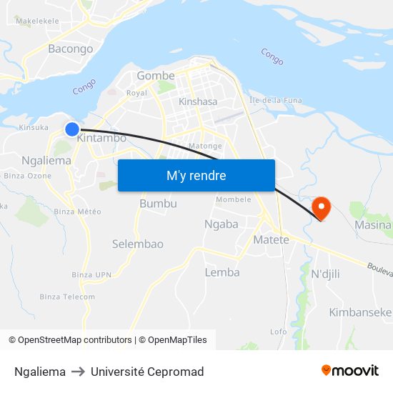 Ngaliema to Université Cepromad map