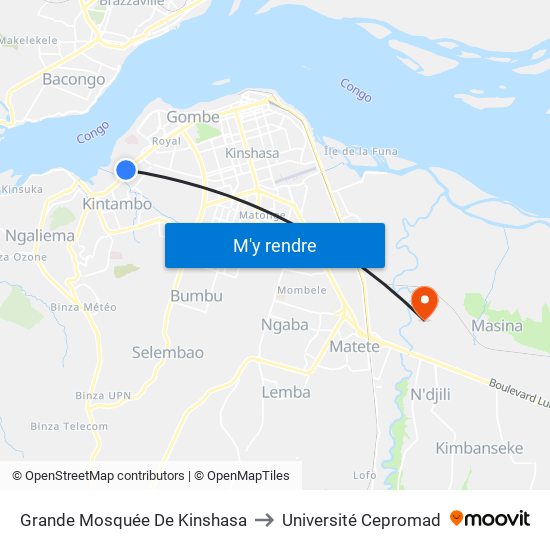 Grande Mosquée De Kinshasa to Université Cepromad map