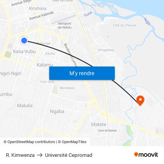 R. Kimwenza to Université Cepromad map