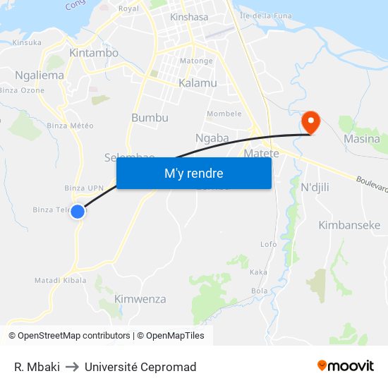 R. Mbaki to Université Cepromad map