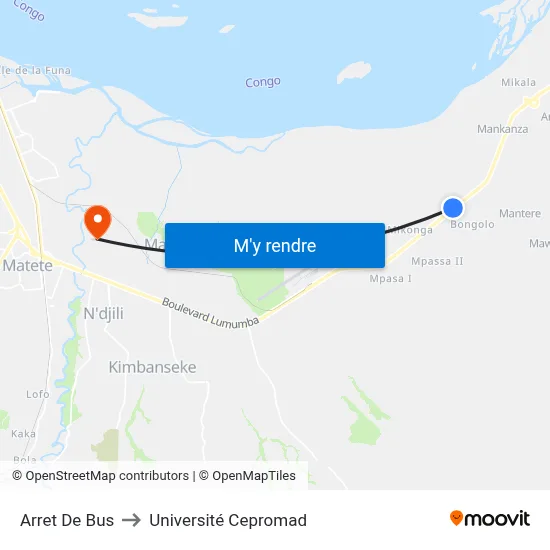 Arret De Bus to Université Cepromad map