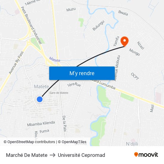 Marché De Matete to Université Cepromad map