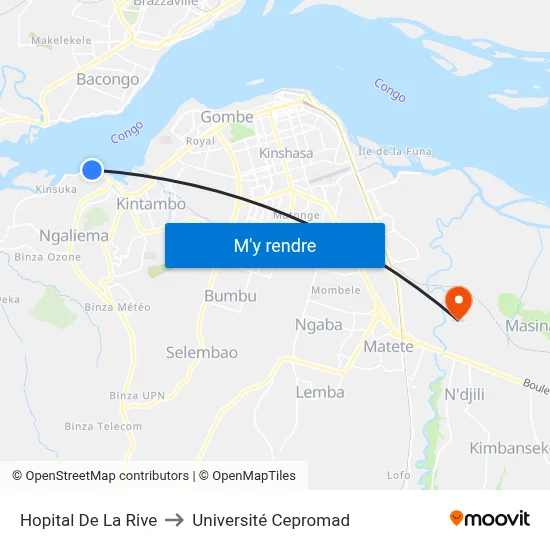 Hopital De La Rive to Université Cepromad map
