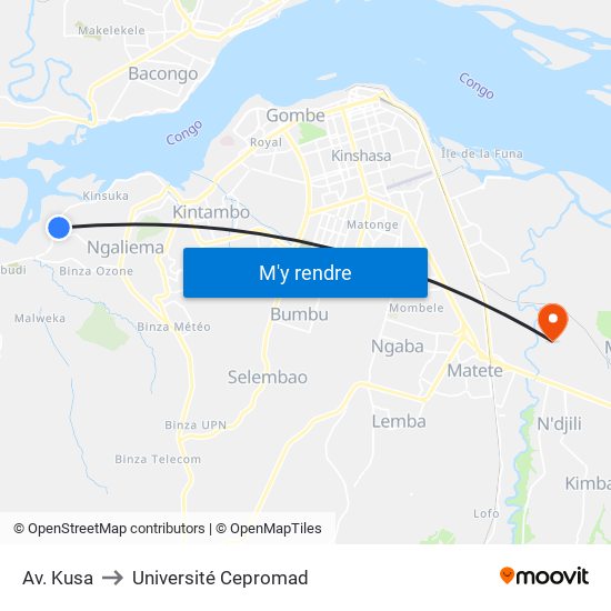 Av. Kusa to Université Cepromad map