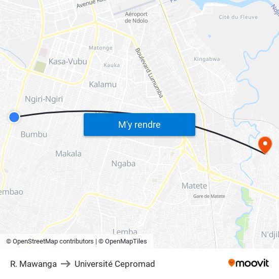 R. Mawanga to Université Cepromad map