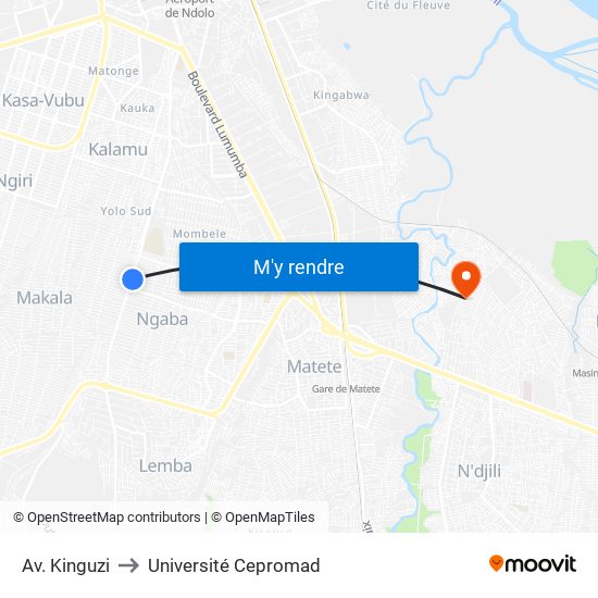 Av. Kinguzi to Université Cepromad map