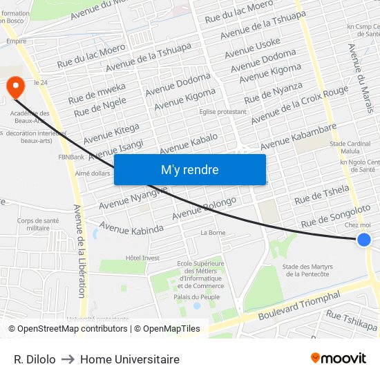 R. Dilolo to Home Universitaire map