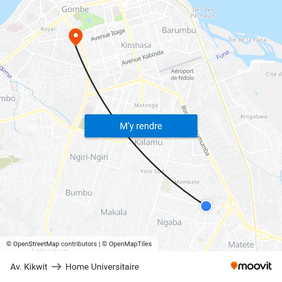 Av. Kikwit to Home Universitaire map