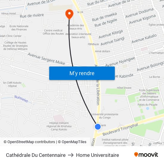 Cathédrale Du Centennaire to Home Universitaire map